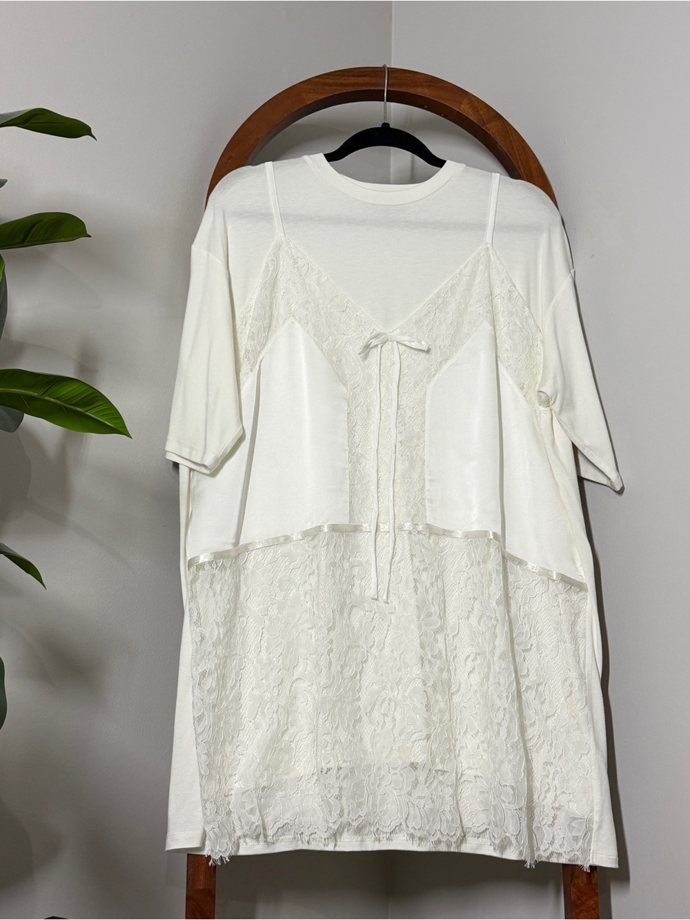 PCFG SMALL White Daydreamer Mini T-Shirt Dress With Lace And Satin Details